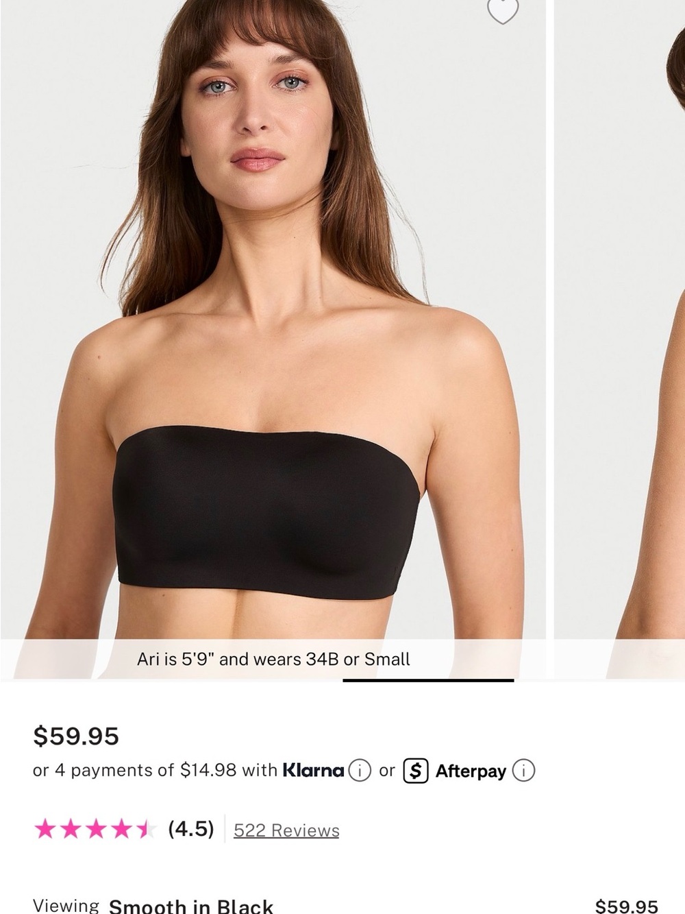 Victoria secret invisible push up wireless bandeau Black Smooth Bra nwt 34 ddd
